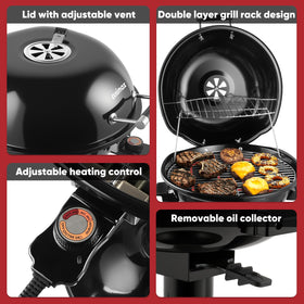 CUSIMAX grill showing adjustable heat control for precise cooking.