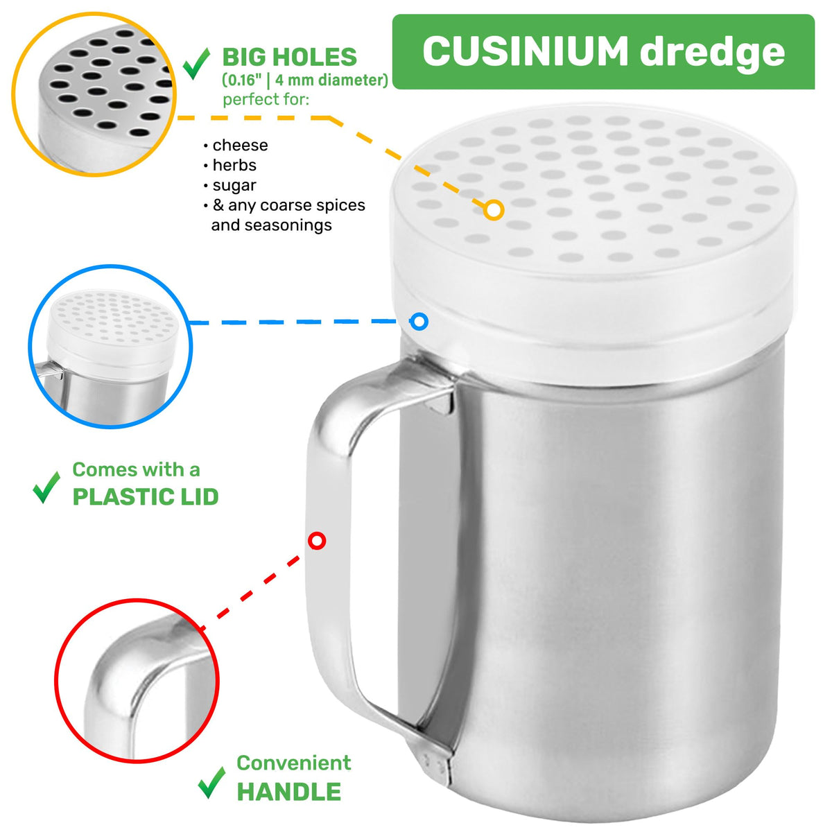 CUSINIUM parmesan shaker plastic cap protects contents.