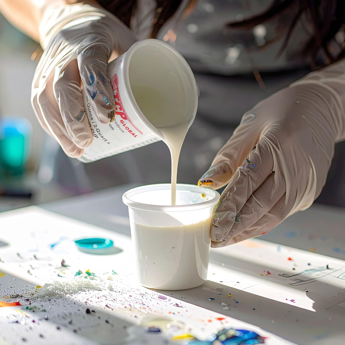 Custom Shop epoxy resin measuring cups support accurate resin mixing.