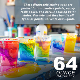Custom Shop cups with ratio scales for precise epoxy or paint mixing.
