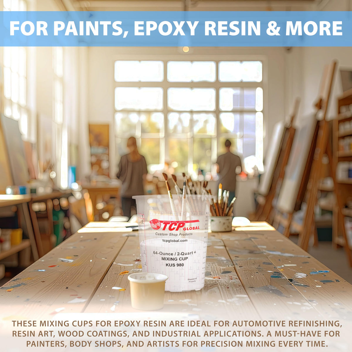 Custom Shop reusable or disposable cups fit auto, resin, and crafts workflows.