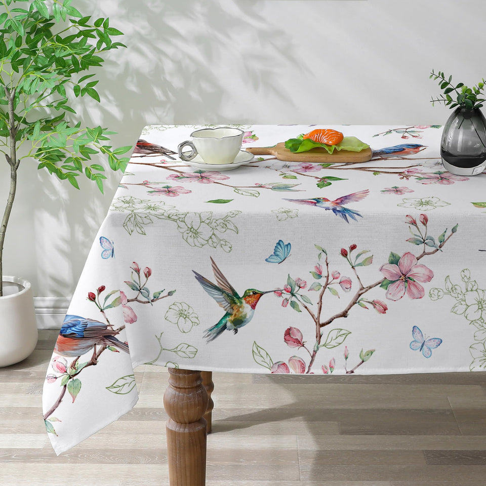 Cusugbaso Spring Tablecloth with bird floral pattern elevates dining ambience.