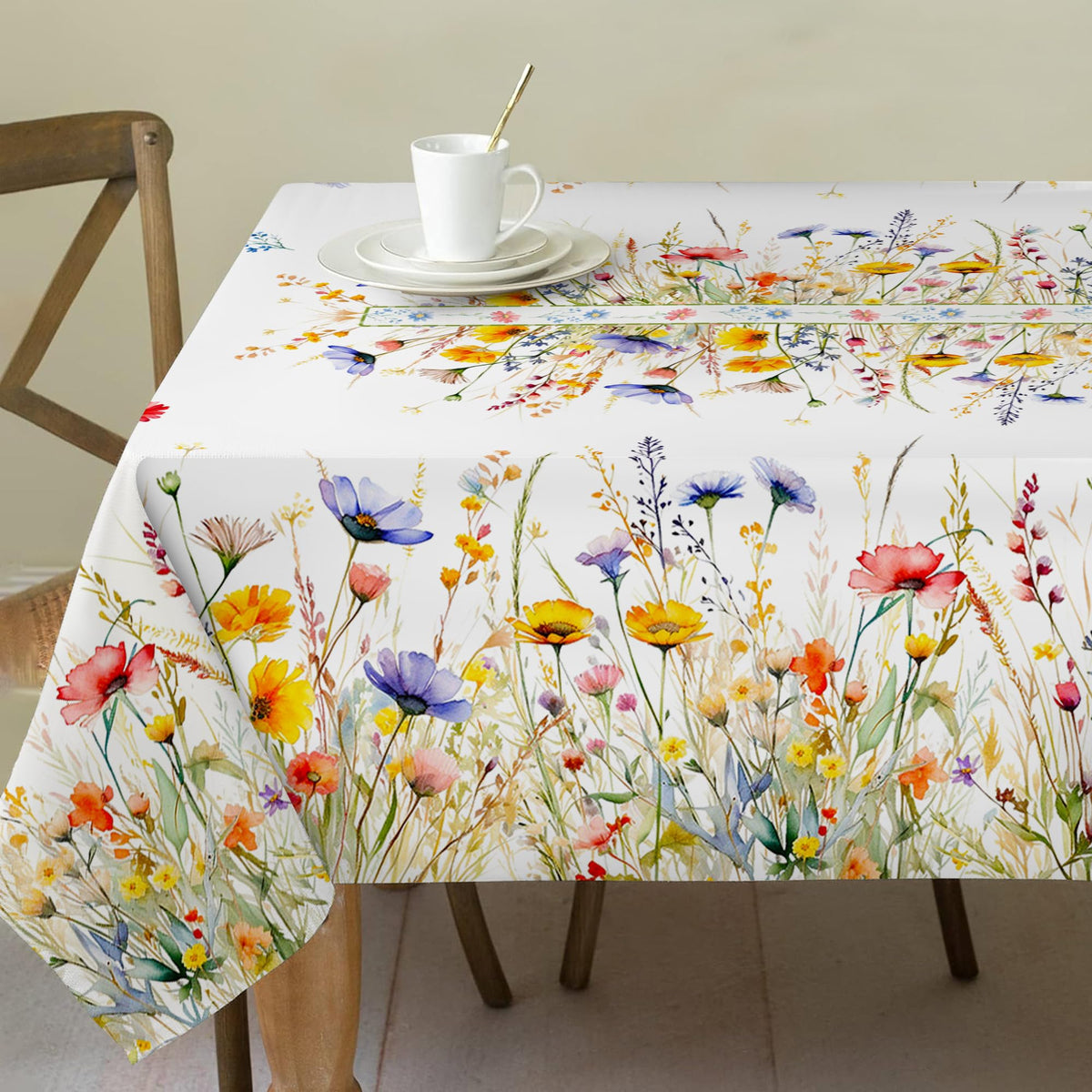 Cusugbaso spring tablecloth with blooming flowers pattern for bright dining spaces.