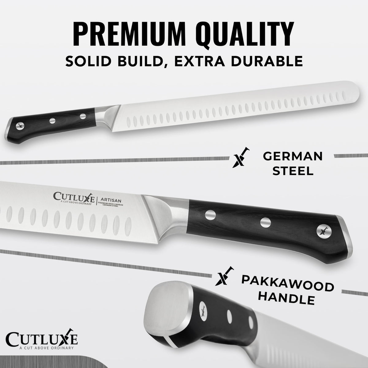 Cutluxe 10-inch breaking knife in action for primal trimming.