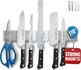 Cutluxe magnetic knife holder mounted on wall with strong hold