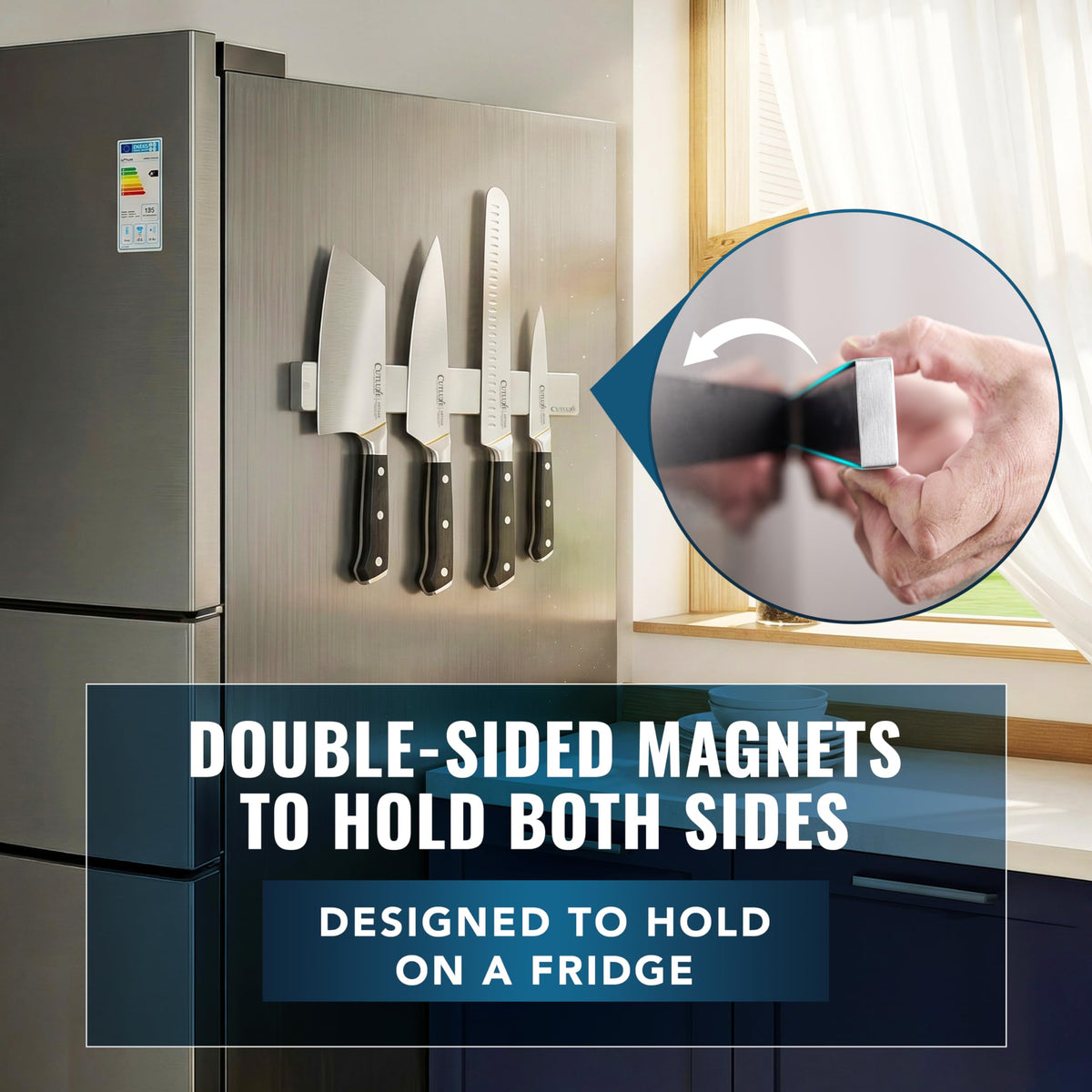 Cutluxe magnetic strip keeps kitchen utensils organized