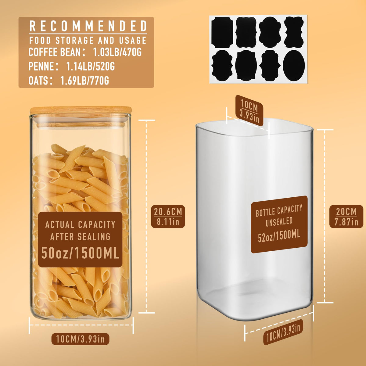 D2scrma wide-mouth glass jar for easy scooping of flour or sugar without spills.