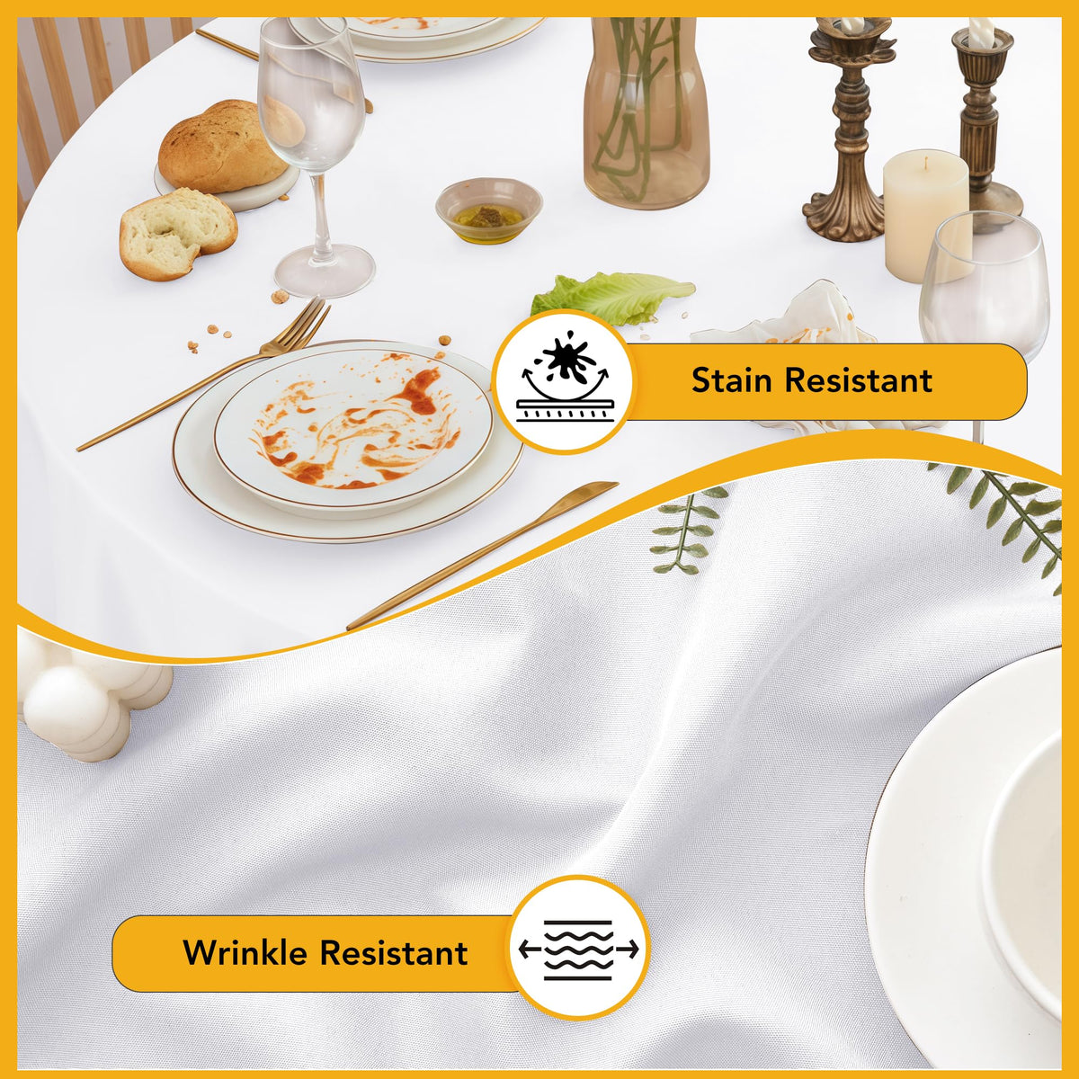 Dailyset tablecloth close-up shows stain-resistant polyester fabric