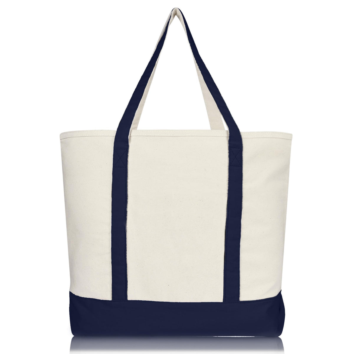 DALIX navy-natural color tote in action for everyday errands