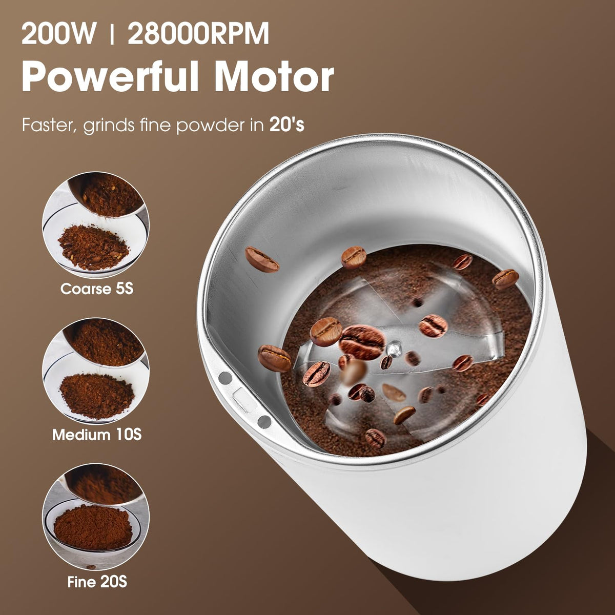 Dalle spice grinder top view highlights stainless steel bowl for durable, easy grinding.