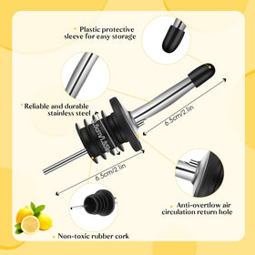 Dandat stainless steel pourer with a tapered spout enables controlled pours.