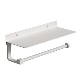 Danpoo White Paper Towel Holder with Shelf on wall keeps towels within easy reach.