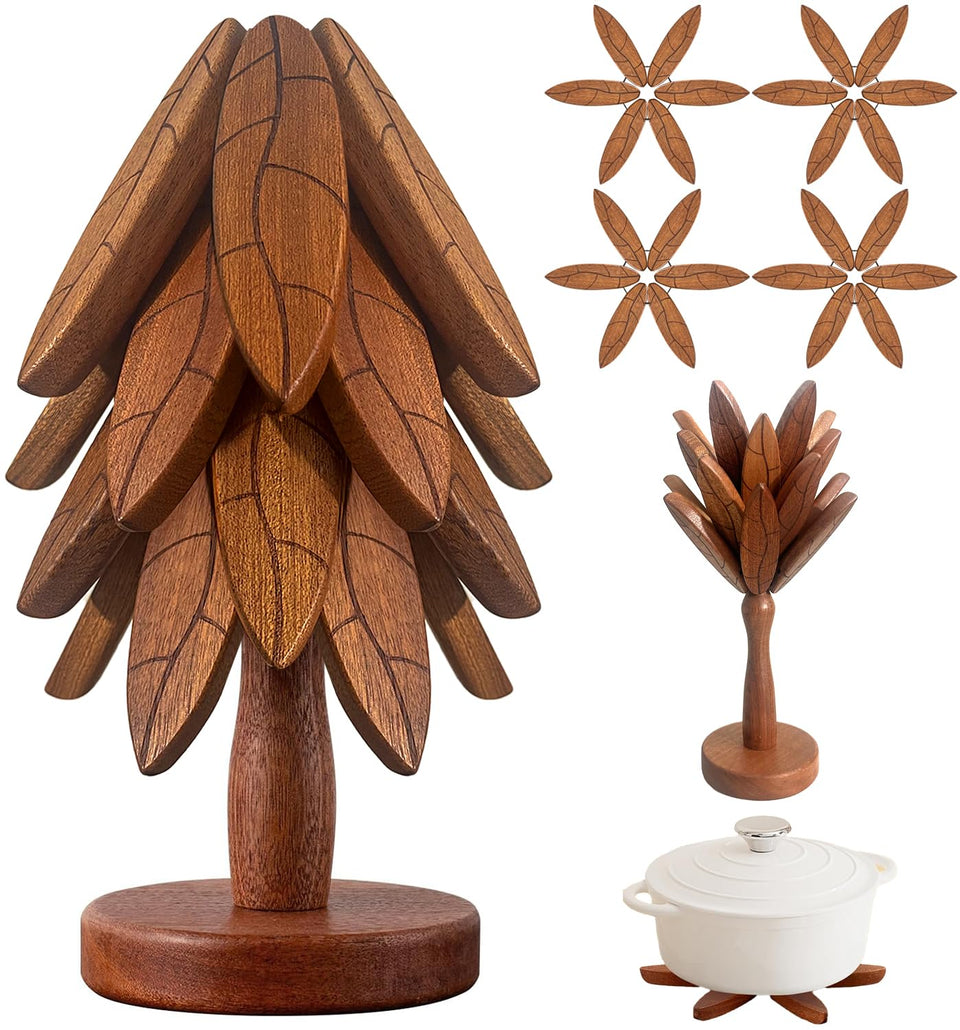 DAOLEMIJI tree coasters close-up with leaf pattern; protects surfaces from heat.