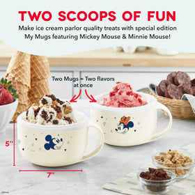 DASH Disney My Mug ice cream maker featuring Minnie design and two cups for family-friendly scoops.