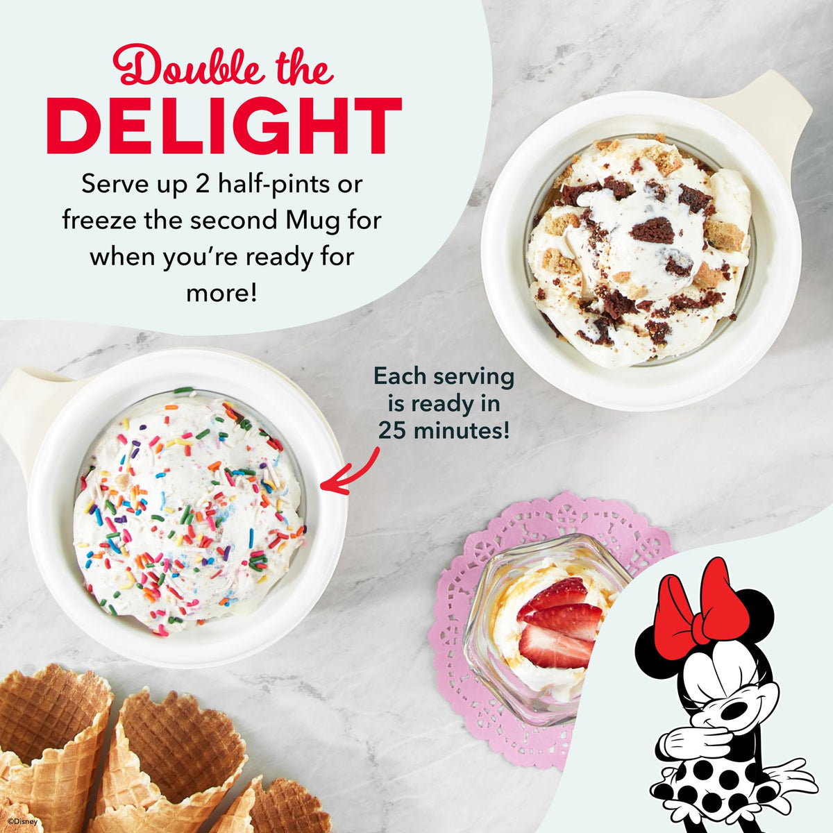 DASH My Mug ice cream maker with two mugs and a recipe guide for easy flavor ideas.