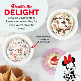 DASH My Mug ice cream maker with two mugs and a recipe guide for easy flavor ideas.