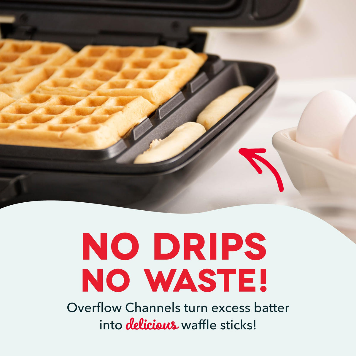 DASH No-Drip Waffle Maker indicator light shows when ready