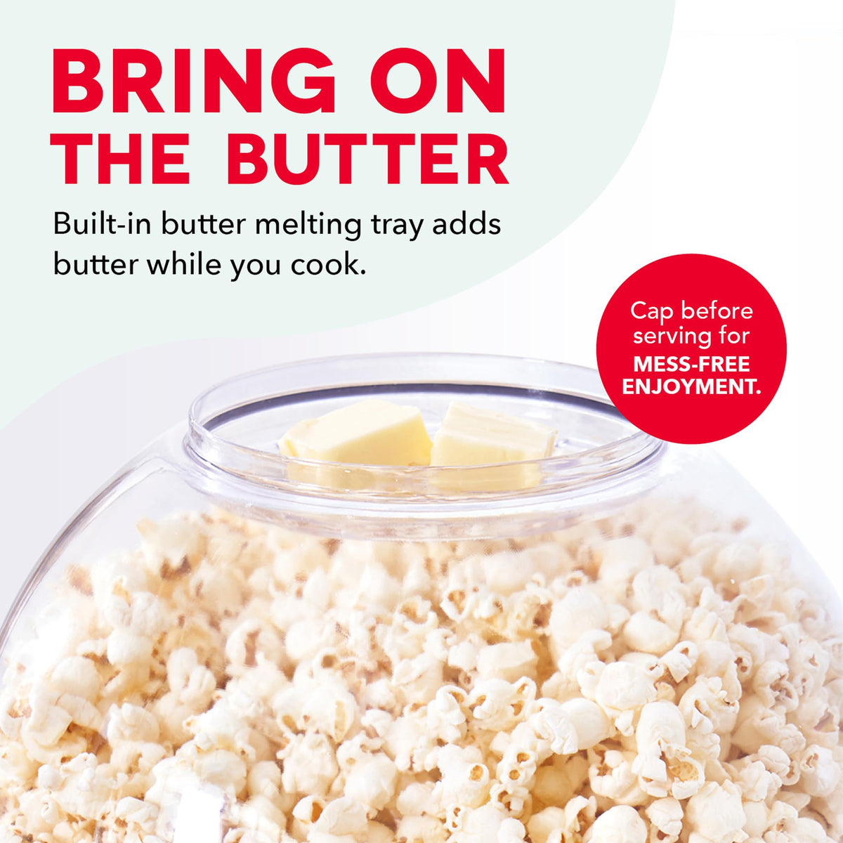 Large lid serving bowl makes serving easy for family movie night