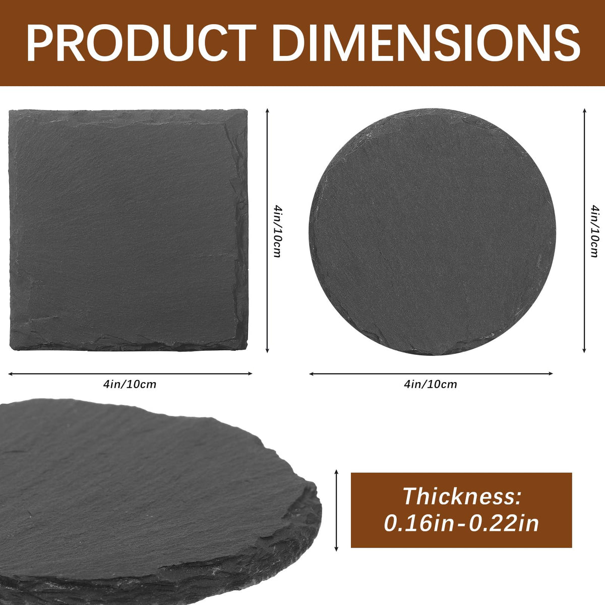 DASSNANE slate coaster round 4inch black keeps cups steady and prevents scratches