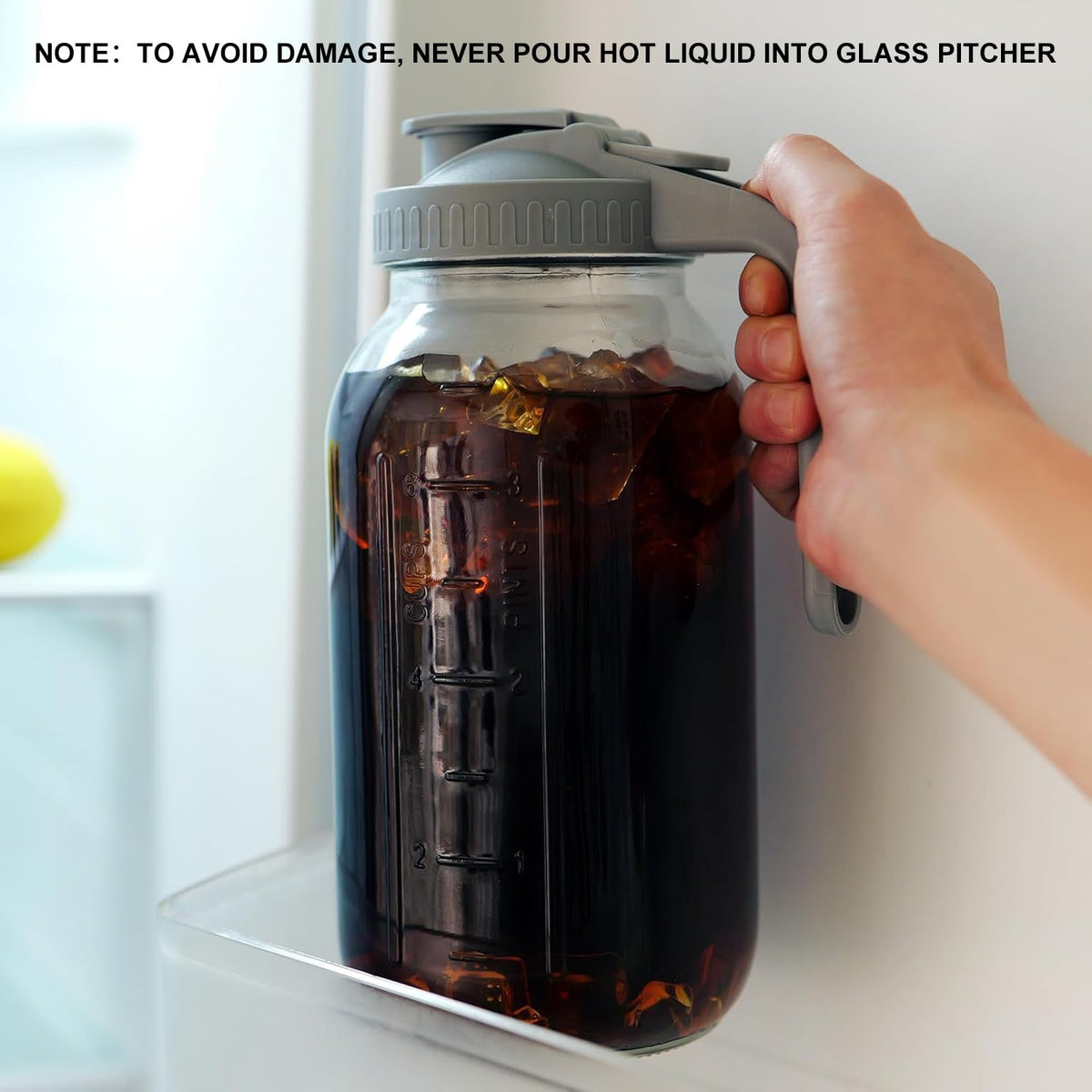 DAZHICN half-gallon glass pitcher with wide mouth eases ice and fruit addition.