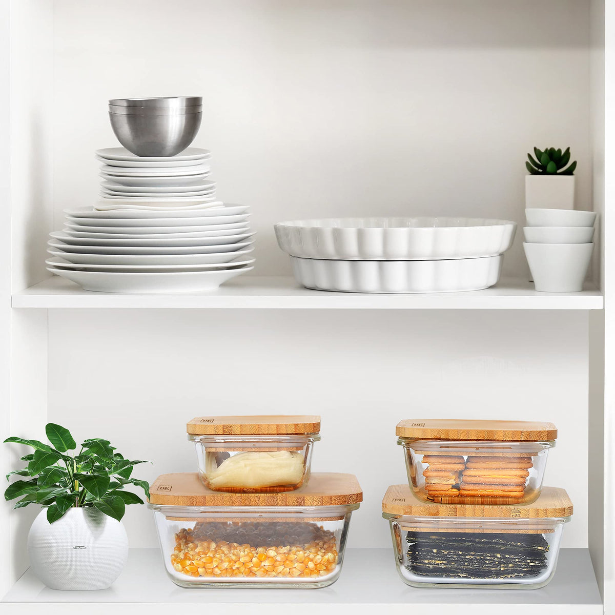 DE clear glass helps identify contents at a glance.