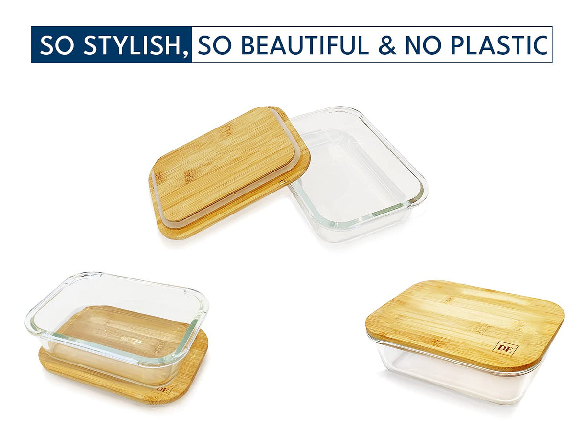 DE glass storage 21oz container with airtight bamboo lid for lunches.