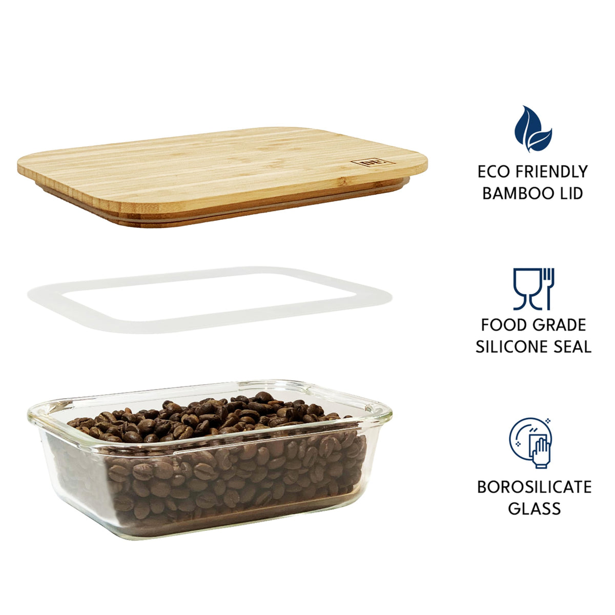 DE glass storage 51oz container for family meal prep and leftovers.