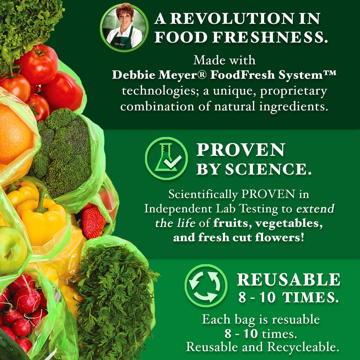Debbie Meyer GreenBags large bags ideal for bulk produce and meal prep.