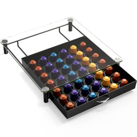 Deco Brothers tempered glass drawer shows 42 Original Line pods for quick access.
