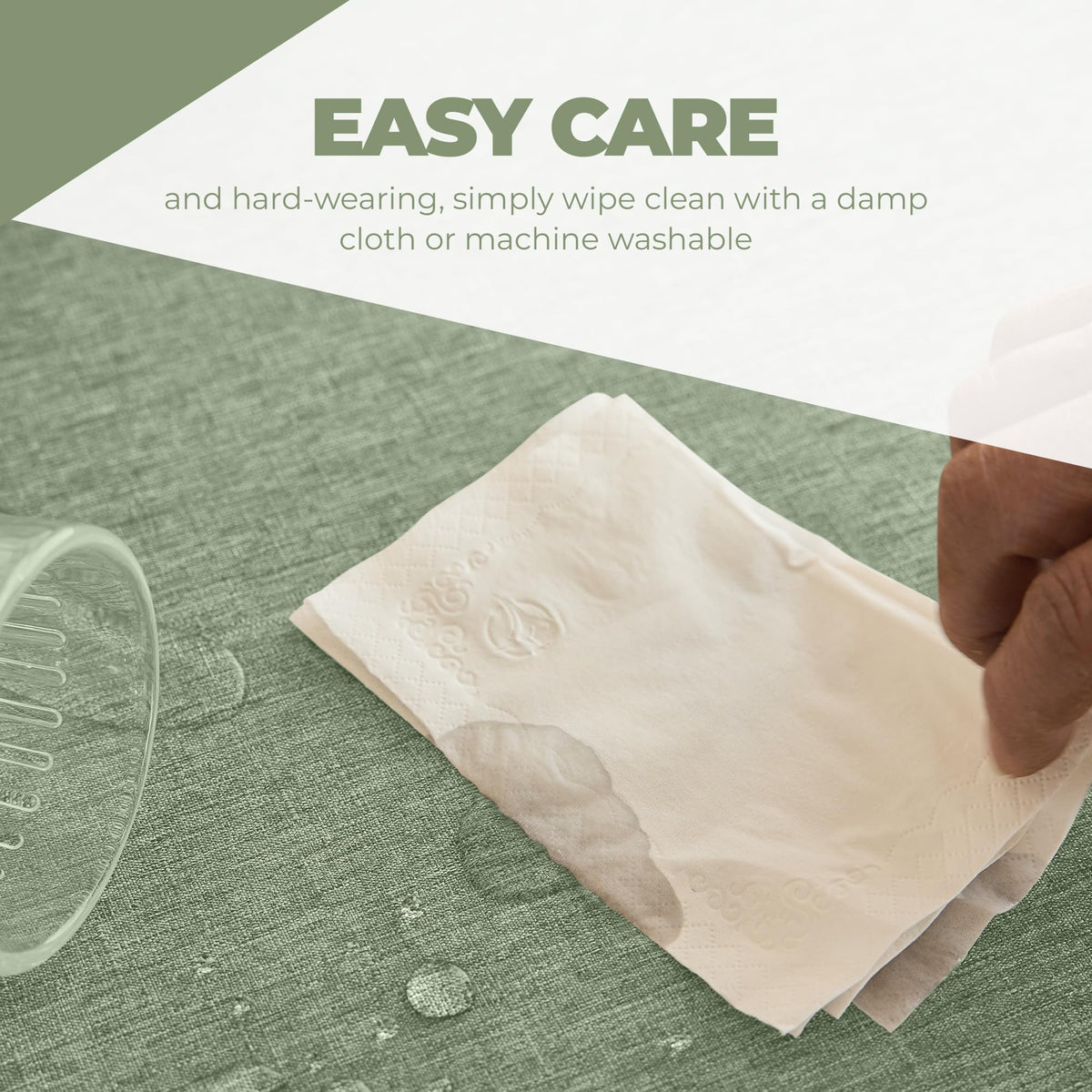 Decorelia wrinkle-free fabric keeps table neat after use.