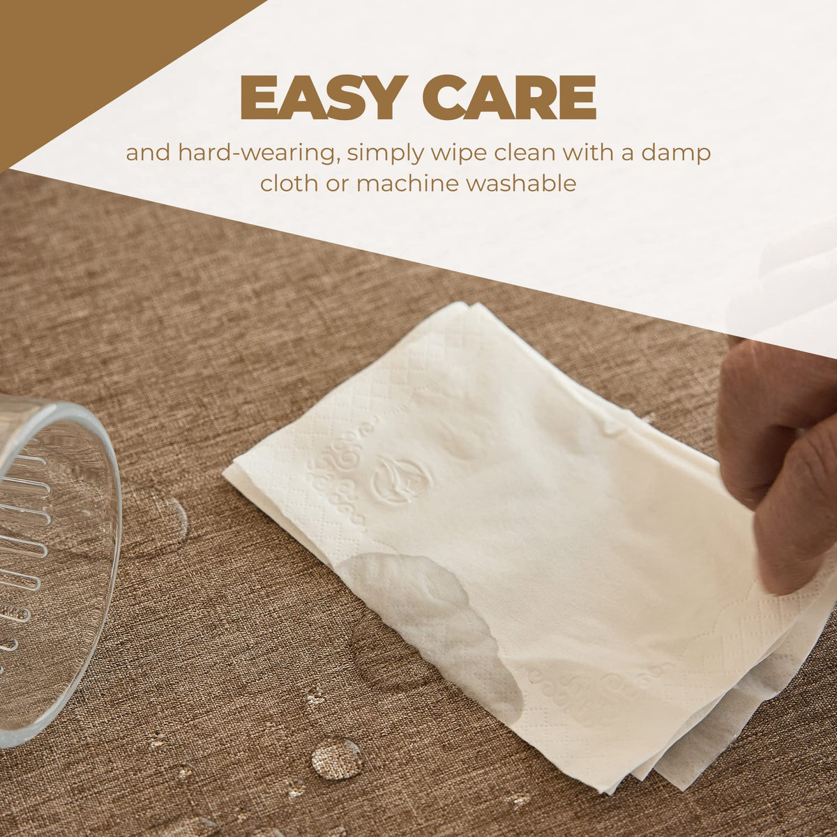 Decorelia easy-clean tablecloth cleans with damp cloth or washer