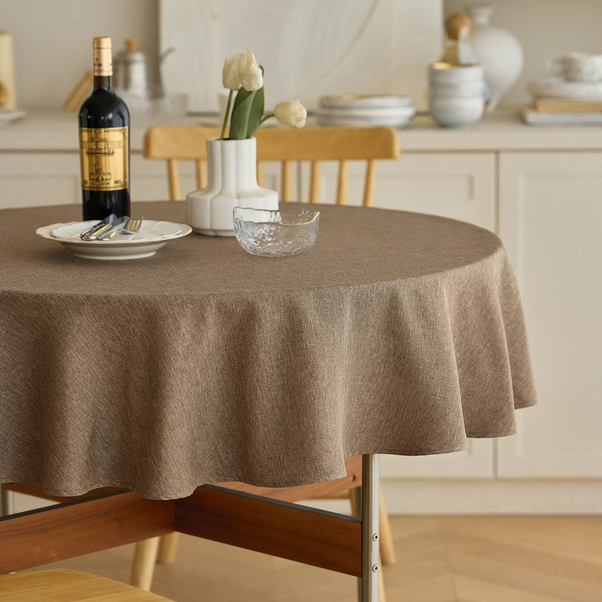 Decorelia waterproof round tablecloth 70inch protects spills during meals