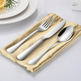 Dehov brushed stainless flatware detail highlights durable finish