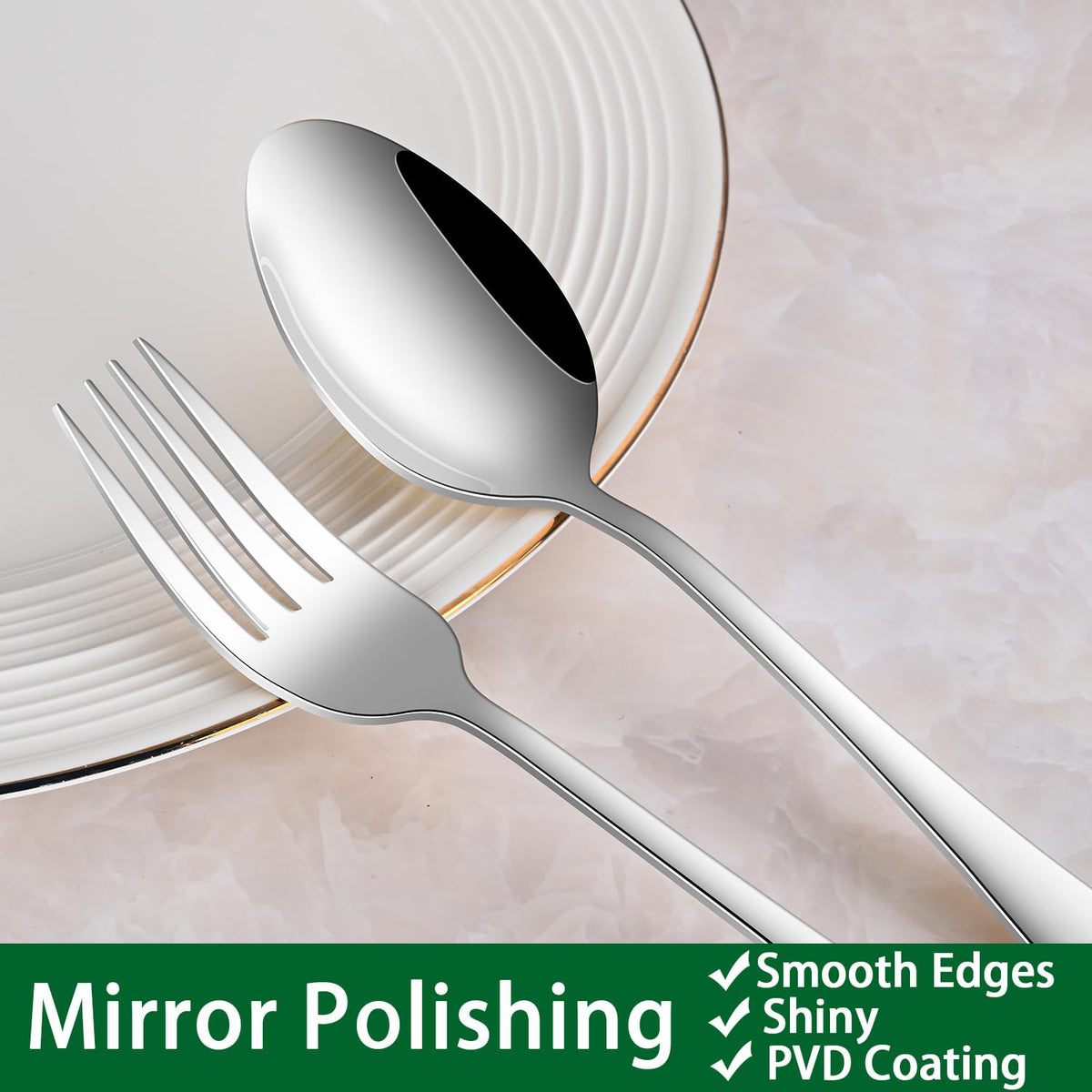 Dehov mirror-polished flatware close-up showing shine and safety edges
