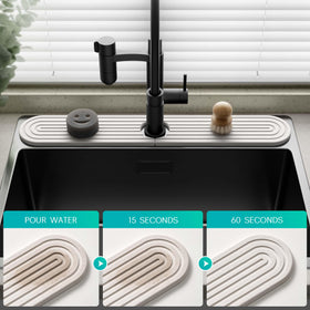 DEJUPE sink-organizer-tray stores soaps and sponges while drying.