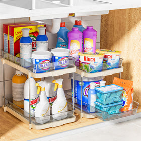 Delamu stackable pantry storage saves space with modular, expandable shelves.