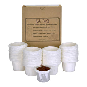 Delibru K Cup disposable filters 300-pack for convenient, eco-friendly daily brews.
