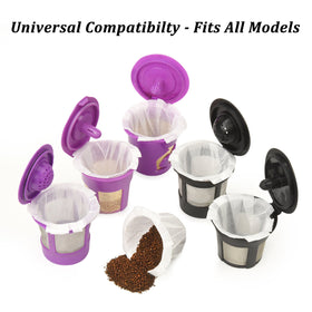 Delibru K Cup filters demonstrating compatibility with reusable pods for flexible brewing.