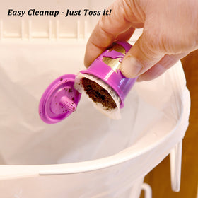 Delibru K Cup filter after brewing for quick, mess-free disposal.