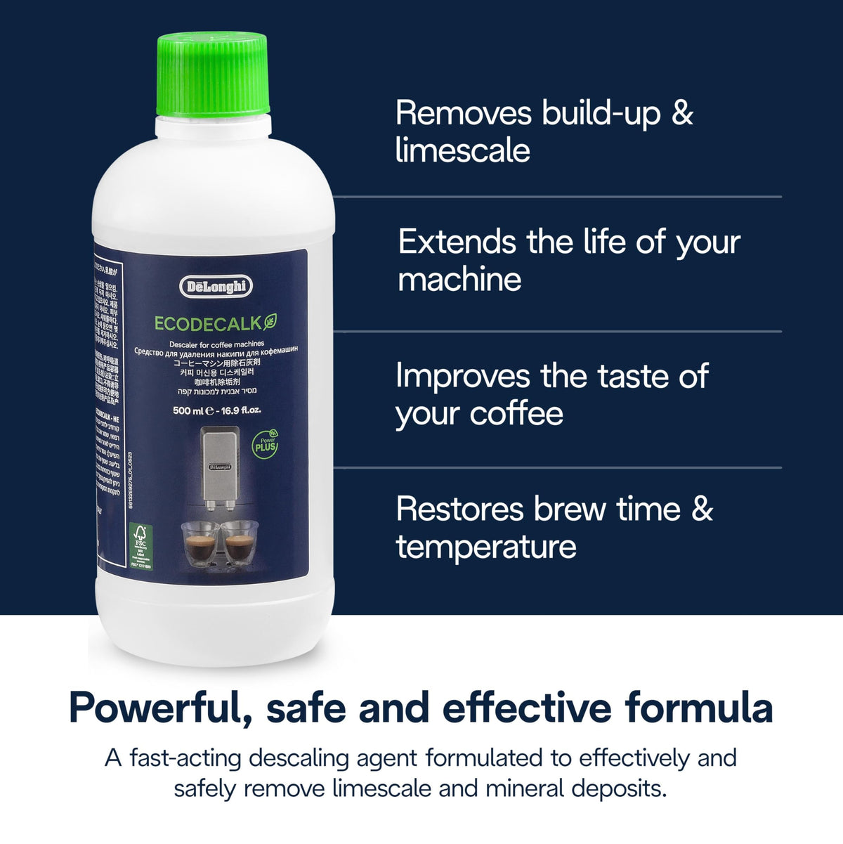 Delonghi EcoDecalk descaler packaging showcases eco-friendly design
