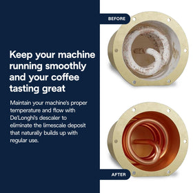 Delonghi EcoDecalk descaling process helps maintain machine performance.