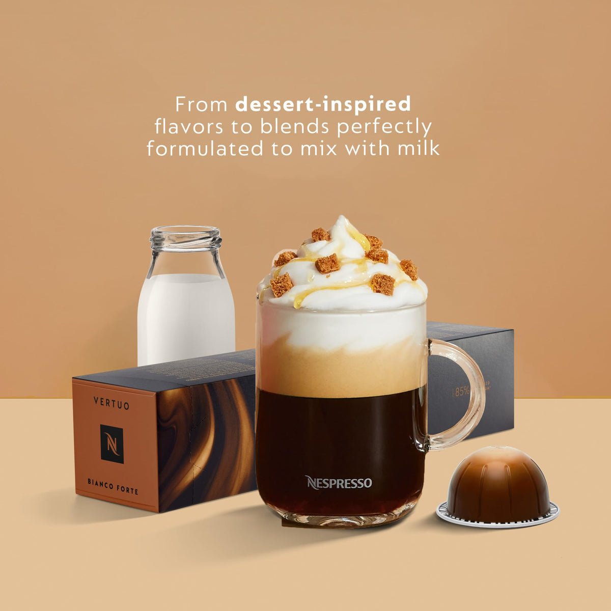 Delonghi VertuoPlus grey on-counter demonstration with coffee and espresso brewing.