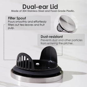 Delove pitcher with wide opening enables easy cleaning and filling.