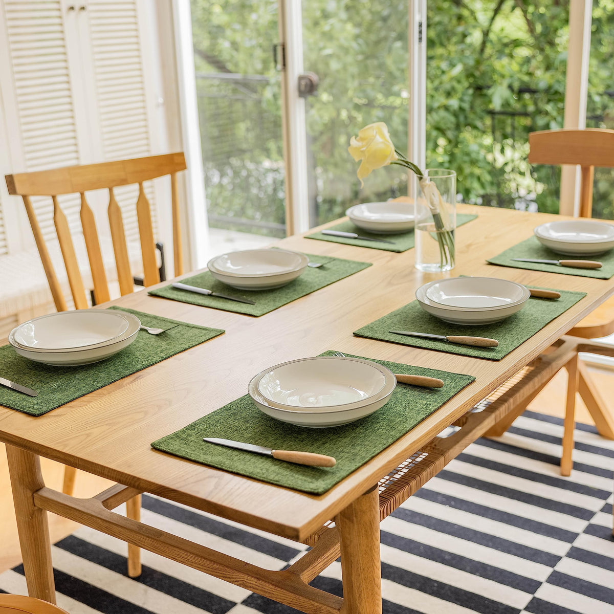 Demetex Green placemats are easy to wash with gentle care and cold water.