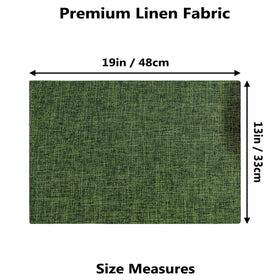 Demetex Green placemats with textured faux linen surface adding subtle elegance to meals.