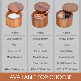 Demigo Acacia Salt Cellar 9-ounce capacity fits common salts and seasonings.