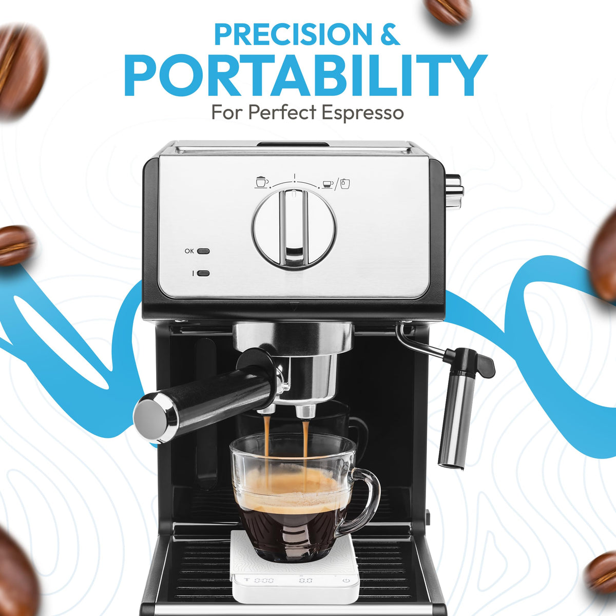 DeNestora brew modes visual shows timer and precision modes for consistent pours.