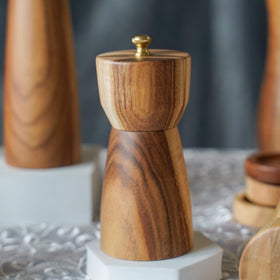 DeroTeno acacia wood grain with copper nut detail adds rustic charm