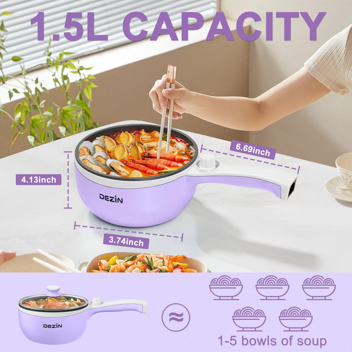 DEZIN hot pot 1.5L capacity supports single servings