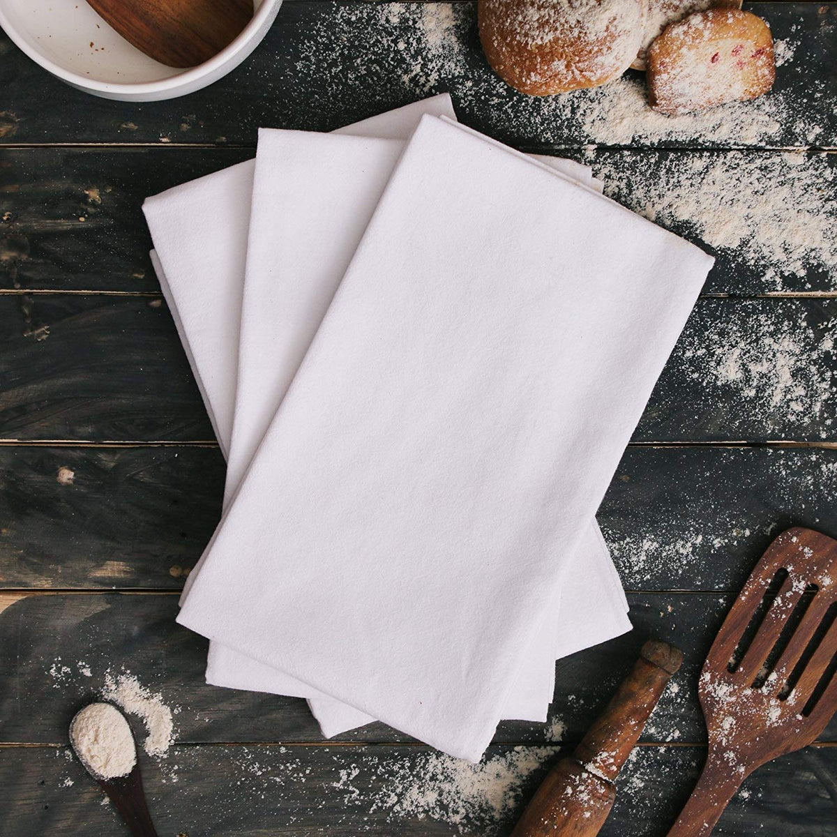 DG Collections flour sack towel includes a hanging loop for storage